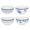 SET OF 4 Blue on White Porcelain Cereal Bowl Floral Mismatch Piala Set