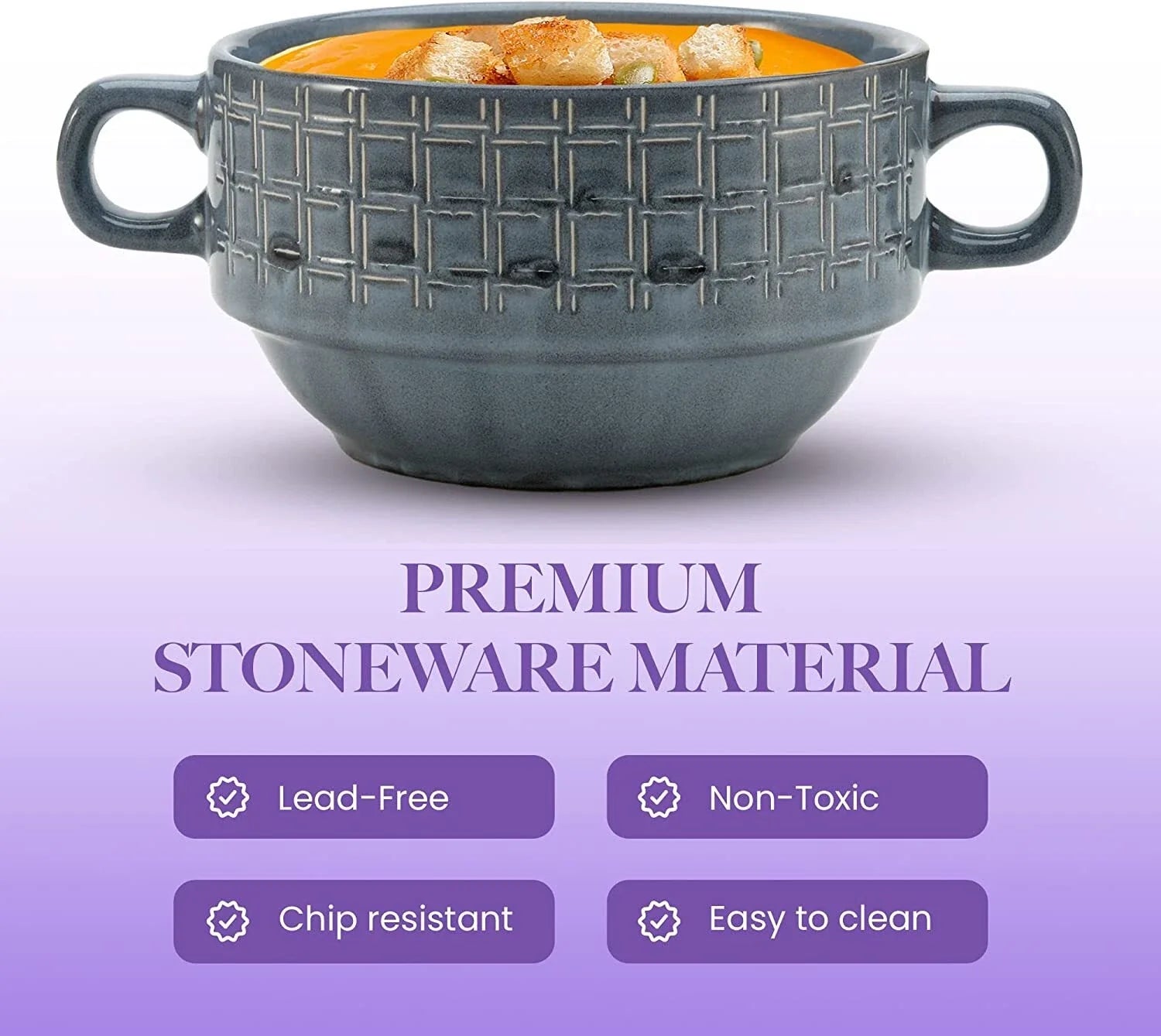 American Atelier Soup Bowls with Handles Set of 4, 16 Oz , Stoneware