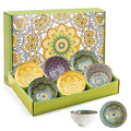 10 oz Bohemian Grain Fruit Bowl Set - 6 Colorful Ceramic Rice Bowls, for Snacks